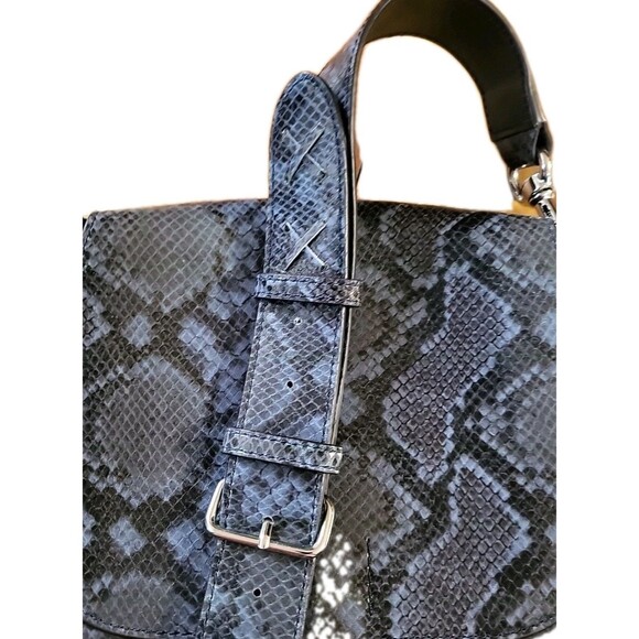 Rebecca Minkoff Blue & Black Python Embossed Leather Saddle Bag EUC - Picture 2 of 11
